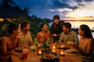 Colorful Mexican Caribbean dinner prepared beside the sea